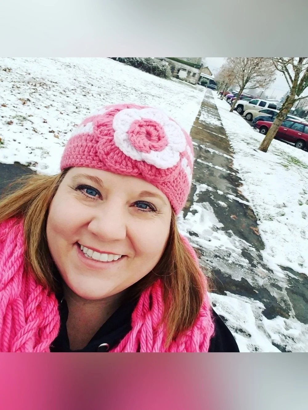 Handmade Pink and Cream Crochet Beanie with